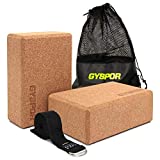 GYSPOR Cork Yoga Blocks 2 Pack Set with Yoga Strap and Sports Bag, Non-Slip Surface, High Density Eco-Friendly Natural Cork Yoga Block for Pilates, Meditation, Exercise (Cork)